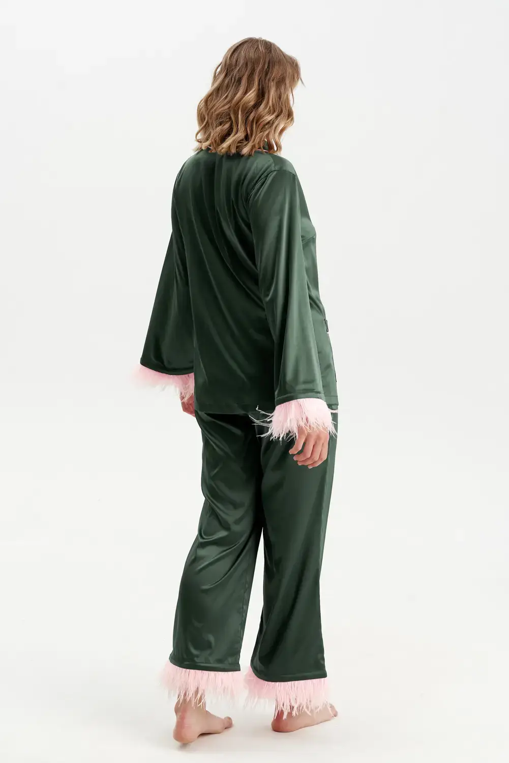 IDENTITY LINGERIE - Wholesale Sleepwear Set - Women's - Satin Feather Silk Pajamas Women Nightwear Long Pyjama Set4