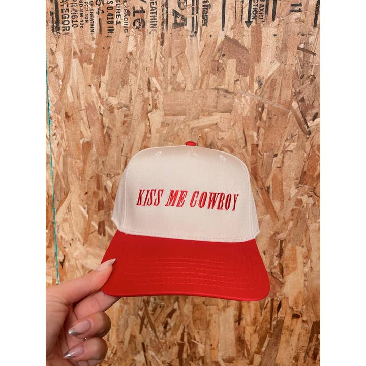 Happy Hour - Wholesale Trucker Hat - Women's - Kiss Me Cowboy Trucker Hat - Red Embroidery Hat1
