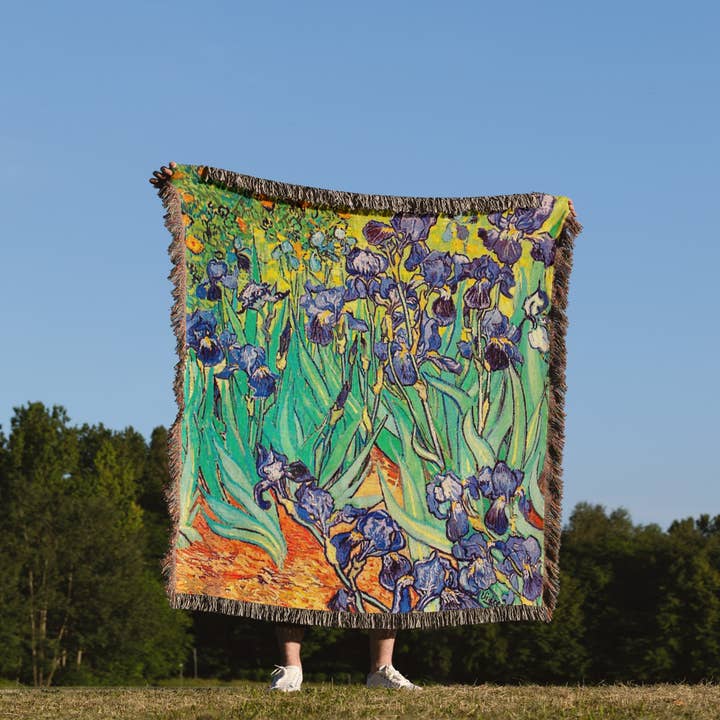 3dRose - Wholesale Throw Blanket - 3dRose, Irises by Vincent van Gogh 1889 - purple flowers iris garden - copy of famous painting by the master, Blanket1