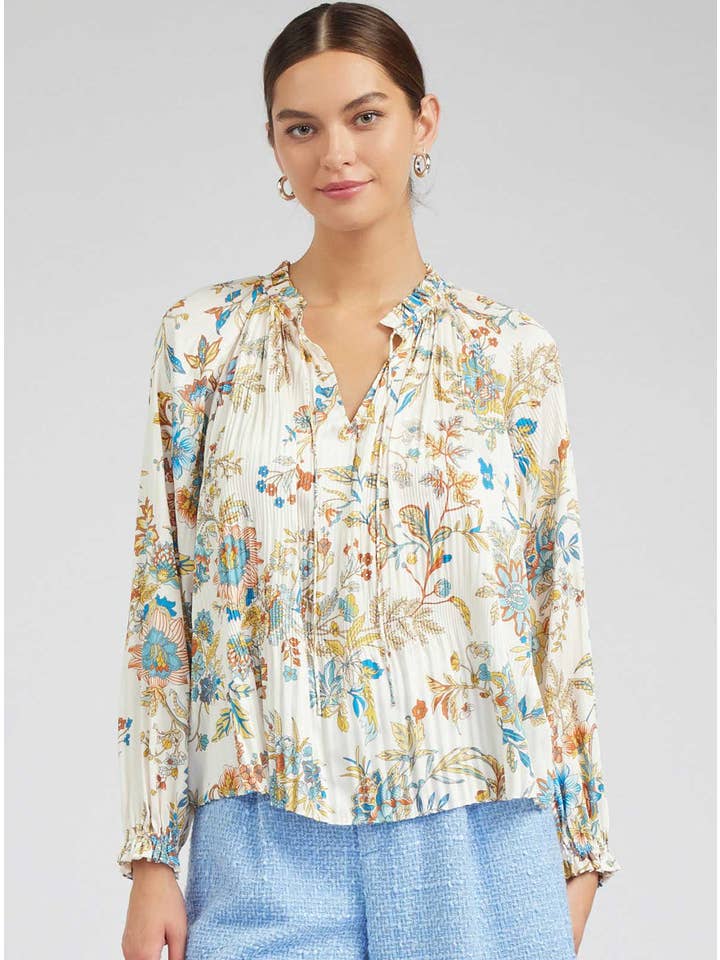 Mlt Botanical Printed Pleated Blouse for wholesale on Faire