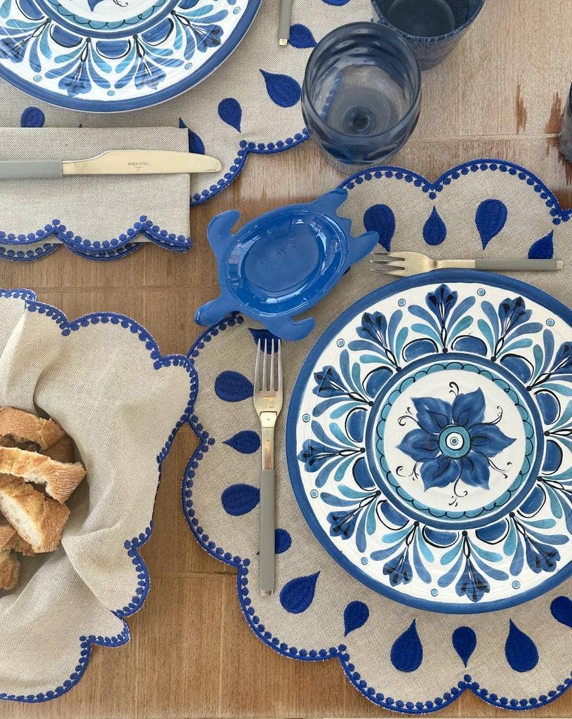 Mariaida Home - Vente Serviettes de table en tissu - Guardanapo Gotas, beige avec bleu5