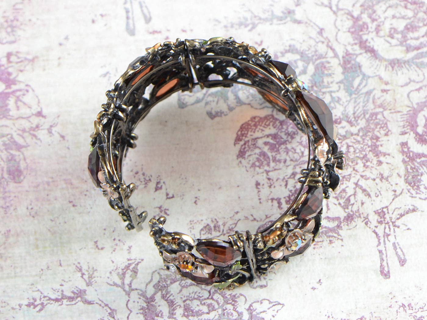 AK Brand - Wholesale Cuff Bracelet - Gold Floral Topaz Butterfly Dragonfly Cuff Bangle Bracelet5