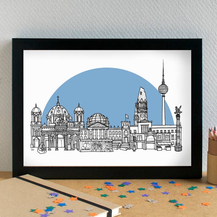 Berlin Skyline Landmarks Art Print - unframed for wholesale by Becka Griffin Illustration