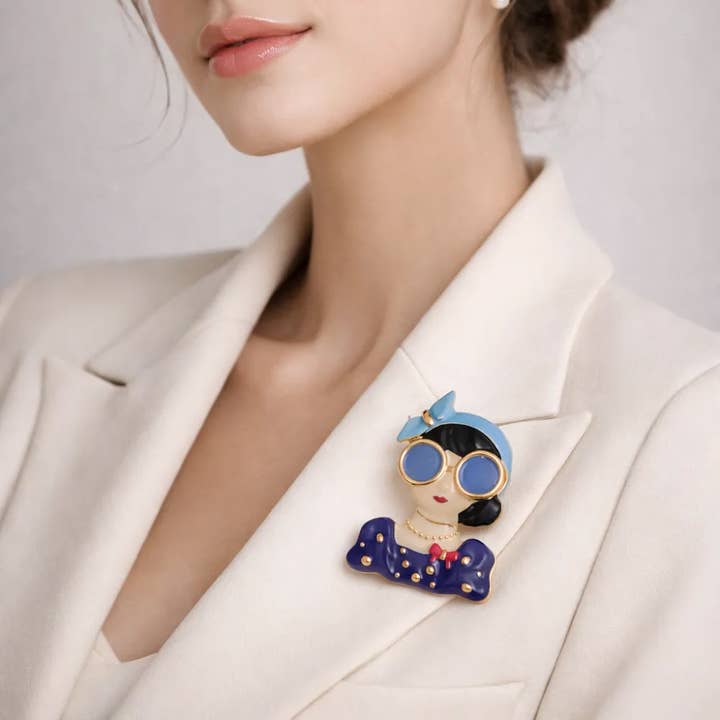 Chic Doll Brooch with Vintage Glasses for wholesale by Miss Minna