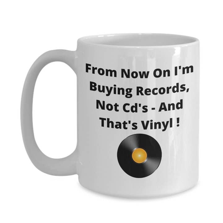 White Vinyl Records Fan Or Record Collectors Mug for wholesale on Faire2