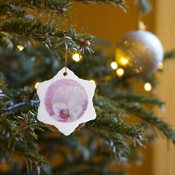 3dRose - Wholesale Ornament - 3dRose, Romantic Orchid Flower Illustration With Typography, Ornament6