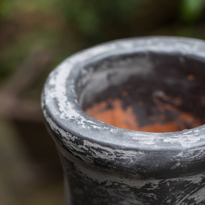 Quickway Imports – wholesale Eldstad – Grå utomhus lera Chiminea Öppen spis Stoney Scribble Design6