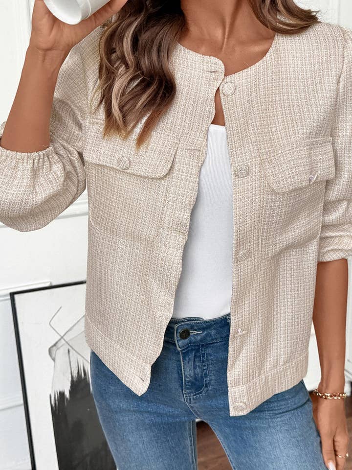 APRICOT CWOCO00168_CHANEL-STYLE SINGLE-BREASTED TWEED JACKET for wholesale on Faire7