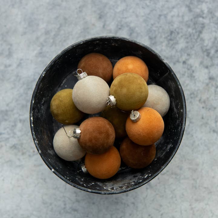 Ragon House - Wholesale Ornament Set - SET/ 12 - 1.75" TAN FLOCKED BALLS