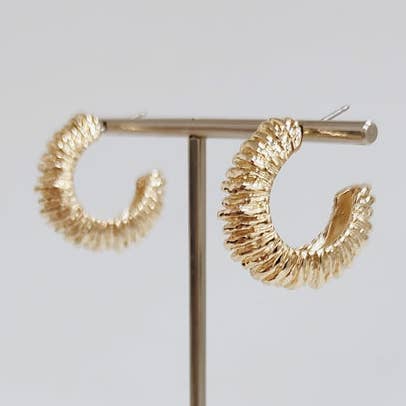 Gold Textured 1" Hoop Earring for wholesale by What's Hot