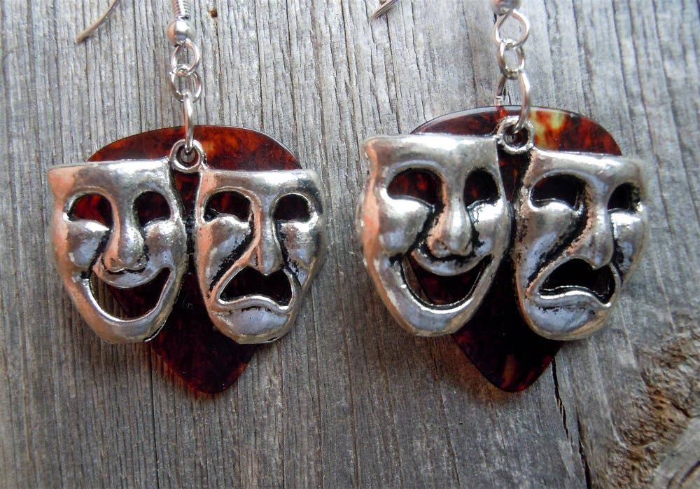 Simply Raevyn - Wholesale Dangle Earrings - Theater Mask Charm Guitar Pick Earrings8