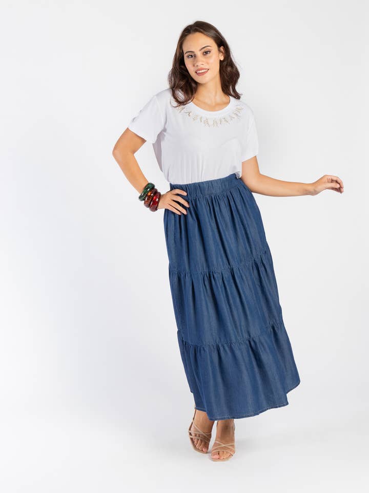 CG7383/02 Chambray Skirt with Ruffles for wholesale by Clara G.