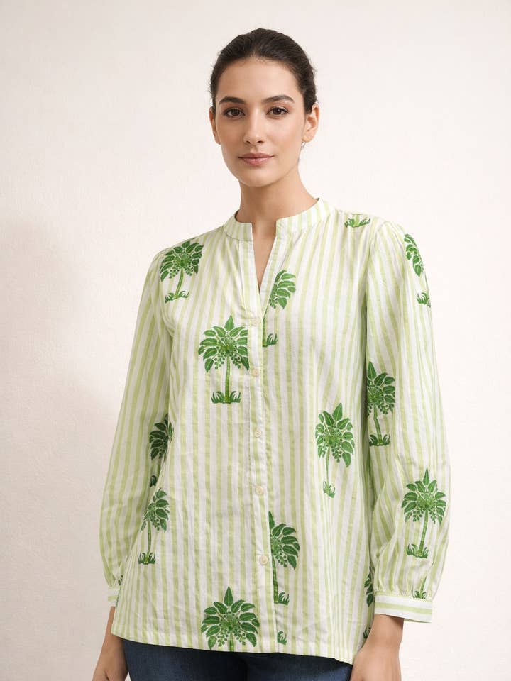 Haut en coton vert palmier pour la vente par AMRANIS