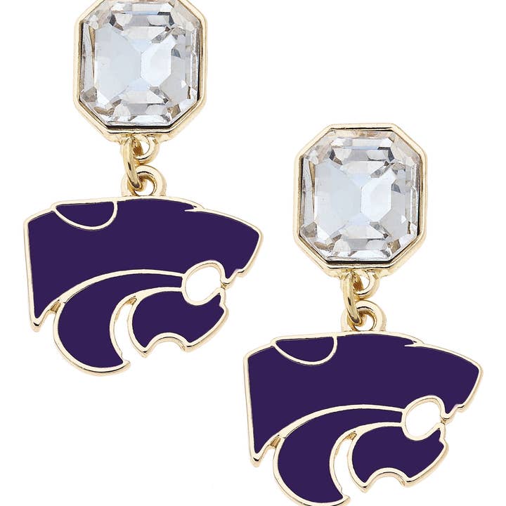 Orecchini con logo smaltato e strass dei Kansas State Wildcats per la vendita all'ingrosso da parte di Canvas Style
