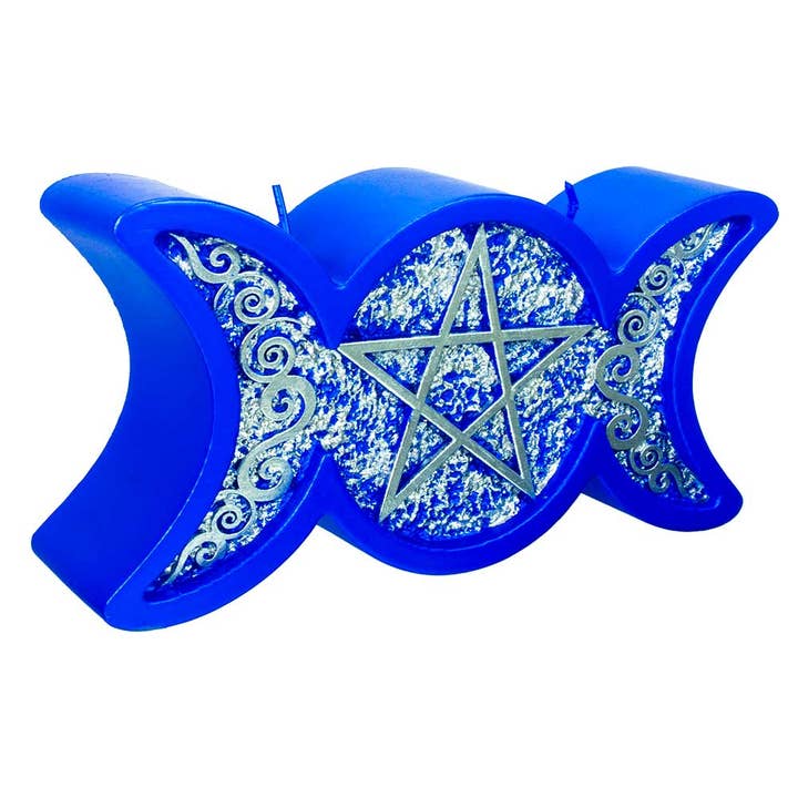 Kheops International – wholesale Novelty candle – Intention Candle - Triple Moon Pentacle Blue & Silver (Each)1