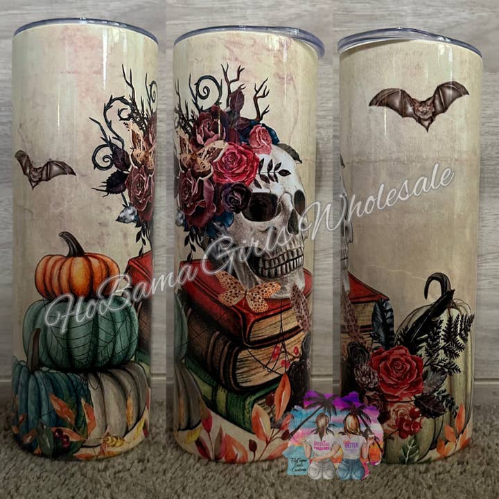 FloBama Girls Wholesale - Vente Gourde/bouteille isotherme - Gobelet Boho Skull & Books pour Halloween1