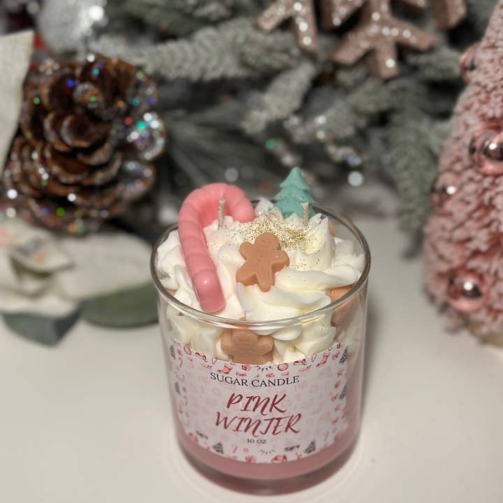 Sugar Candle - Wholesale Jar/Filled Candle - Pink Winter Candle: Soy Wax, Handmade, Gift & Retail Ready6
