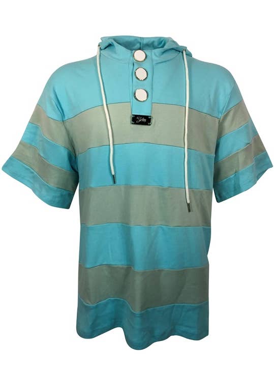 Striped Hooded Tee - Light Green/Light Blue for wholesale by Zein