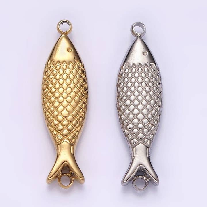 Stainless Steel 6mm Fish Scale-Textured Connector in Gold & Silver | P1343 for wholesale by Aim Eternal