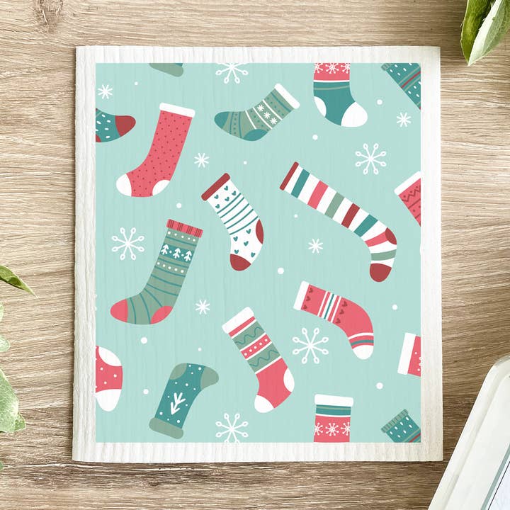 Bas de Noël - Torchon à vaisselle suédois pour la vente par Lissi Designs