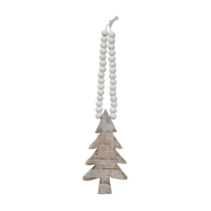 Col House Designs - Wholesale Ornament - Distressed Wooden Tree Beaded Ornament