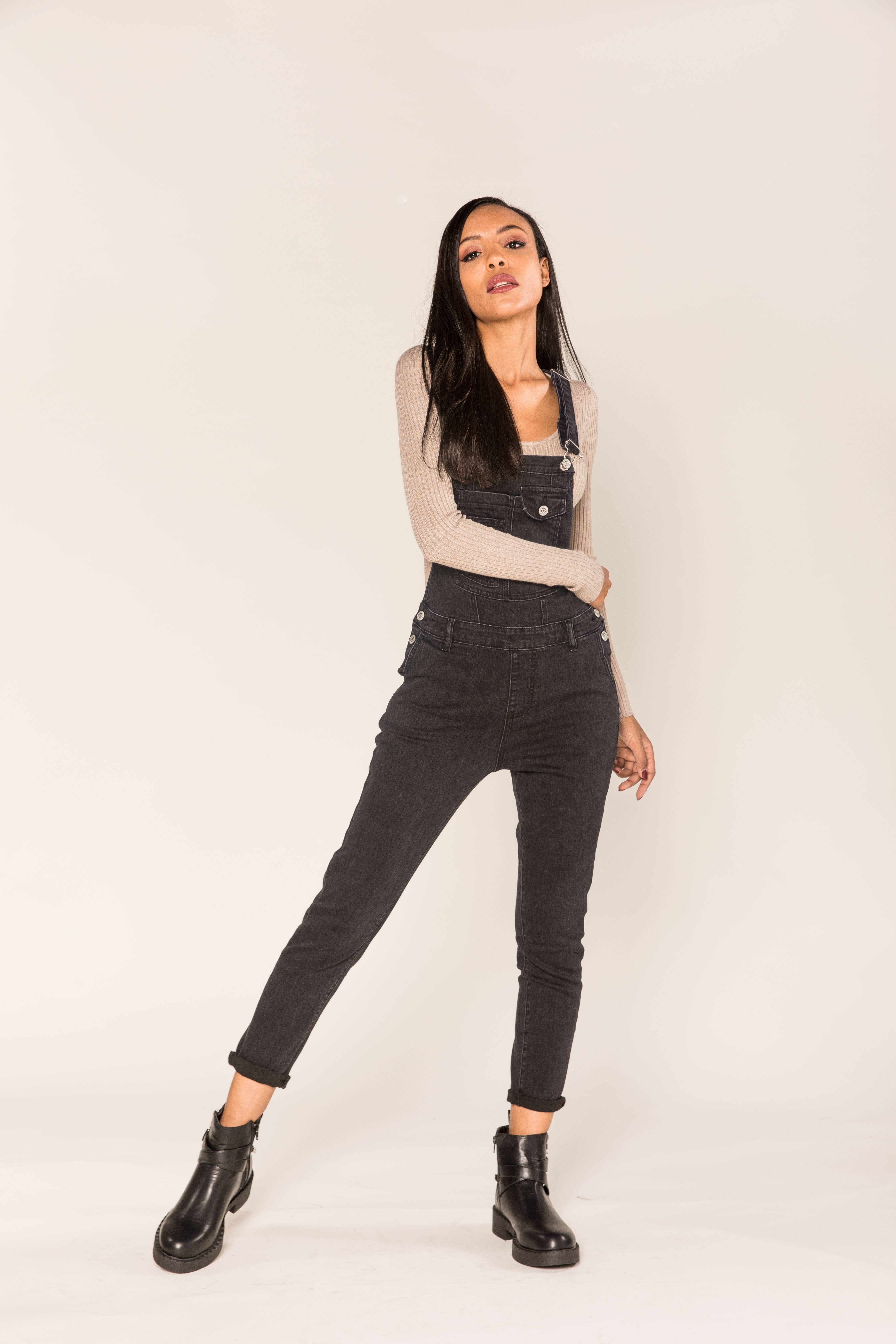 Nina Carter - Wholesale Overalls - Women's - S512 wide stretch boyfriend jean denim overalls23