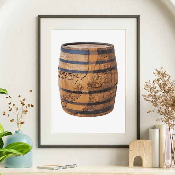 Kelowna Wine Barrel, map print for wholesale by Line Point Design