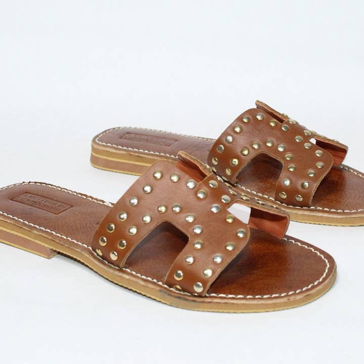HandmadeBestSeller - Wholesale Sandals - Women's - Handcrafted Moroccan Leather Sandals with Studded Detail