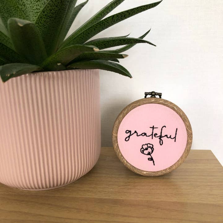 Grateful Hand Embroidery Hoop for wholesale by Stitch Ambition