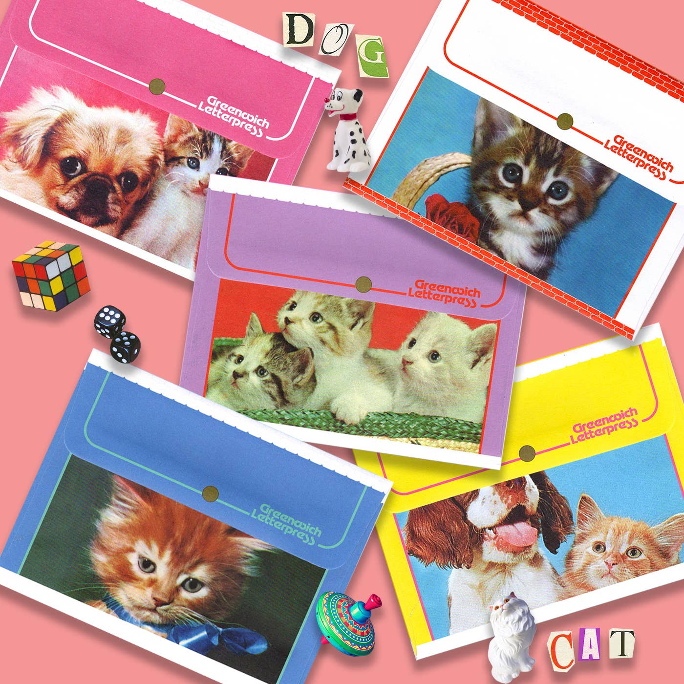 Greenwich Letterpress - Wholesale Everyday Greeting Card - Pink Dog and Cat Friends – Card2