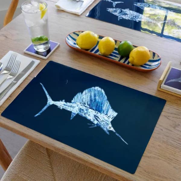 Purple Sailfish Placemat | Coastal Holiday Table Decor for wholesale by Fish Aye Trading