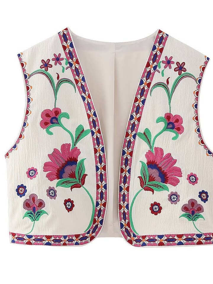 Rosa Clothing - Wholesale Outerwear Vest - Women's - Stylish Vintage Embroidery Cardigan Vest