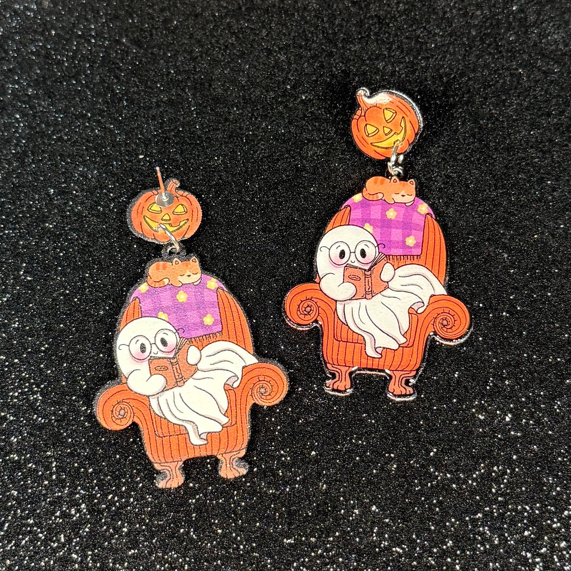 Sea Pixie Designs - Wholesale Dangle Earrings - Ghost Reading Books Halloween Dangle Earrings, Spooky & Cute3