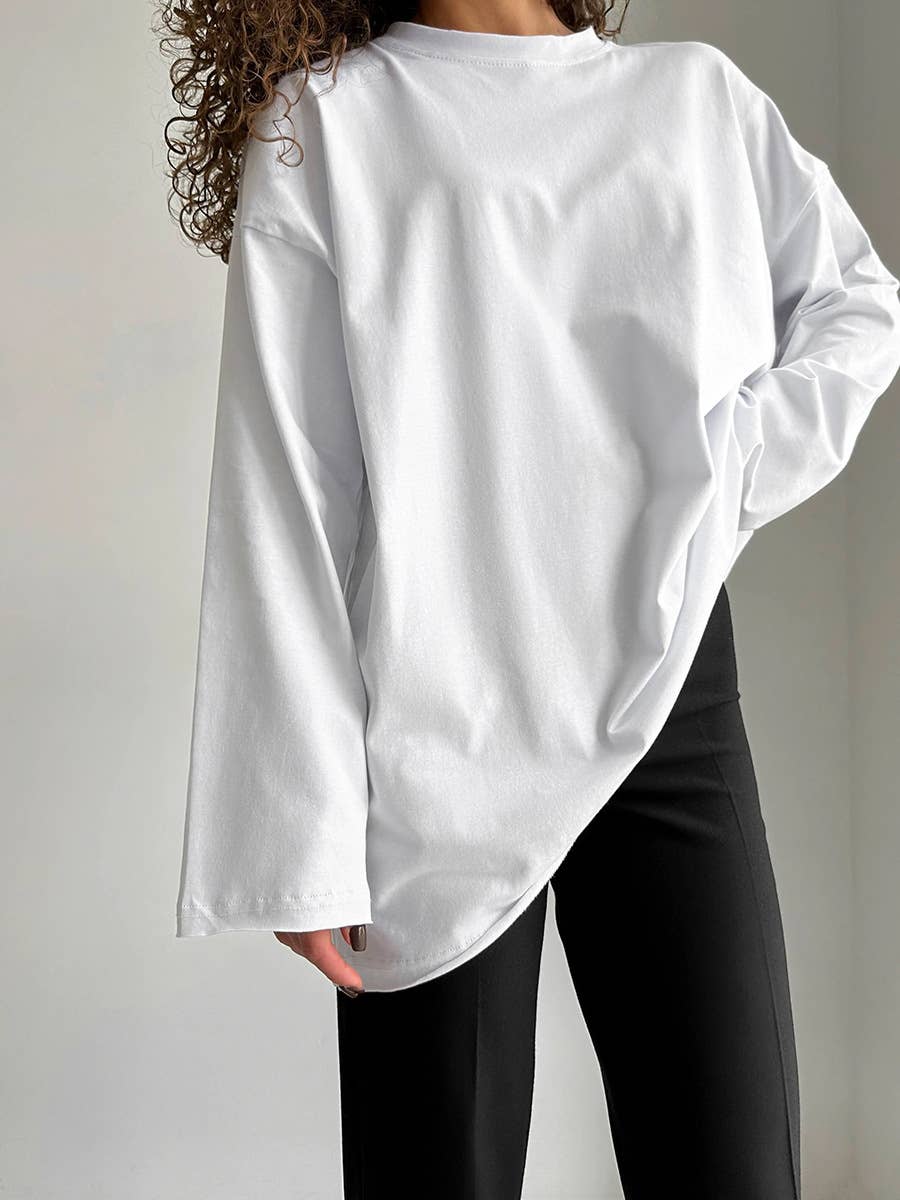Rosa Clothing - Wholesale T-Shirt - Women's - Oversized long sleeve cotton t-shirt women tee0
