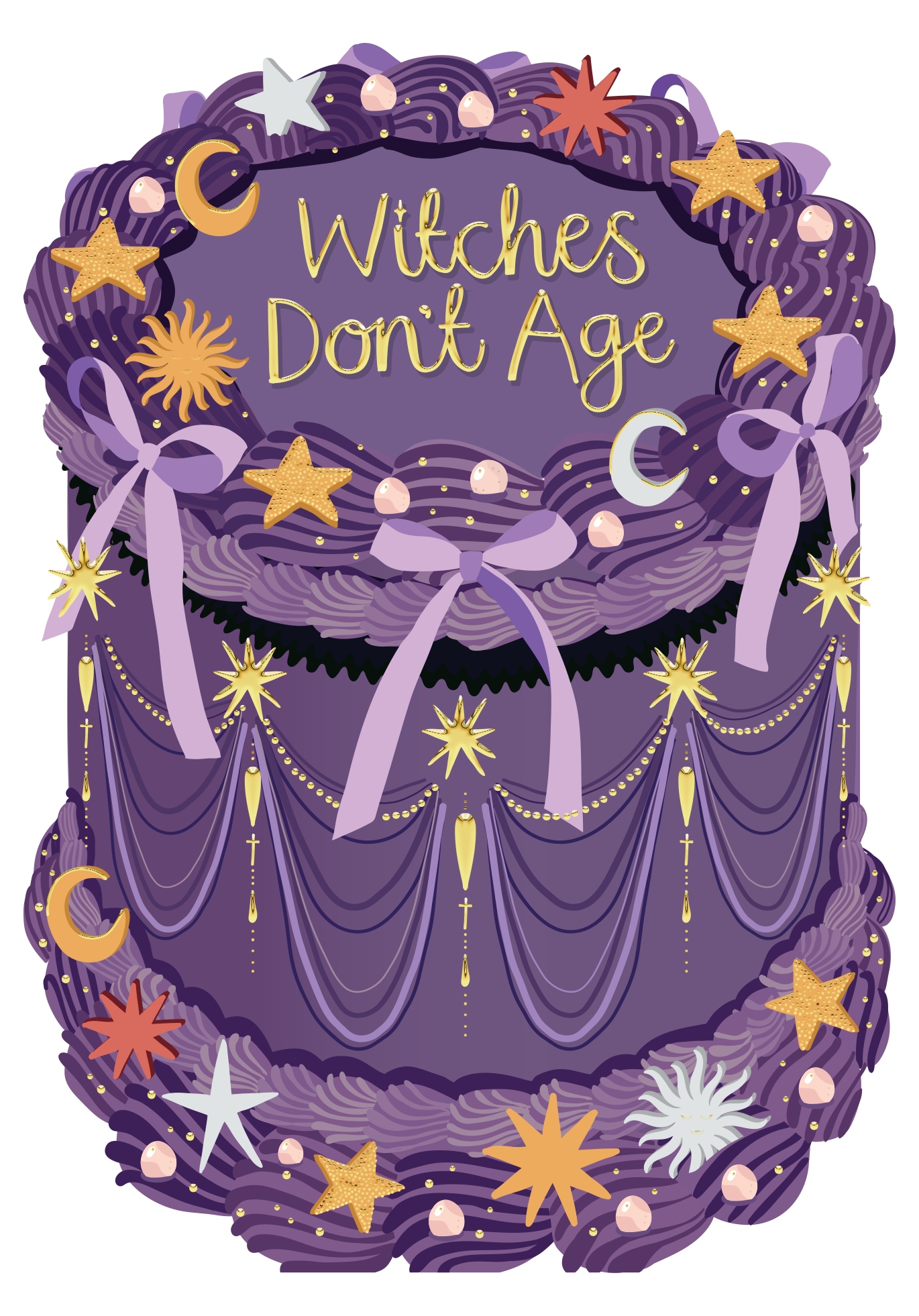 Two For Joy Illustration – wholesale Birthday card – Witches Don't Age - Birthday Cake Shaped Greeting Card3