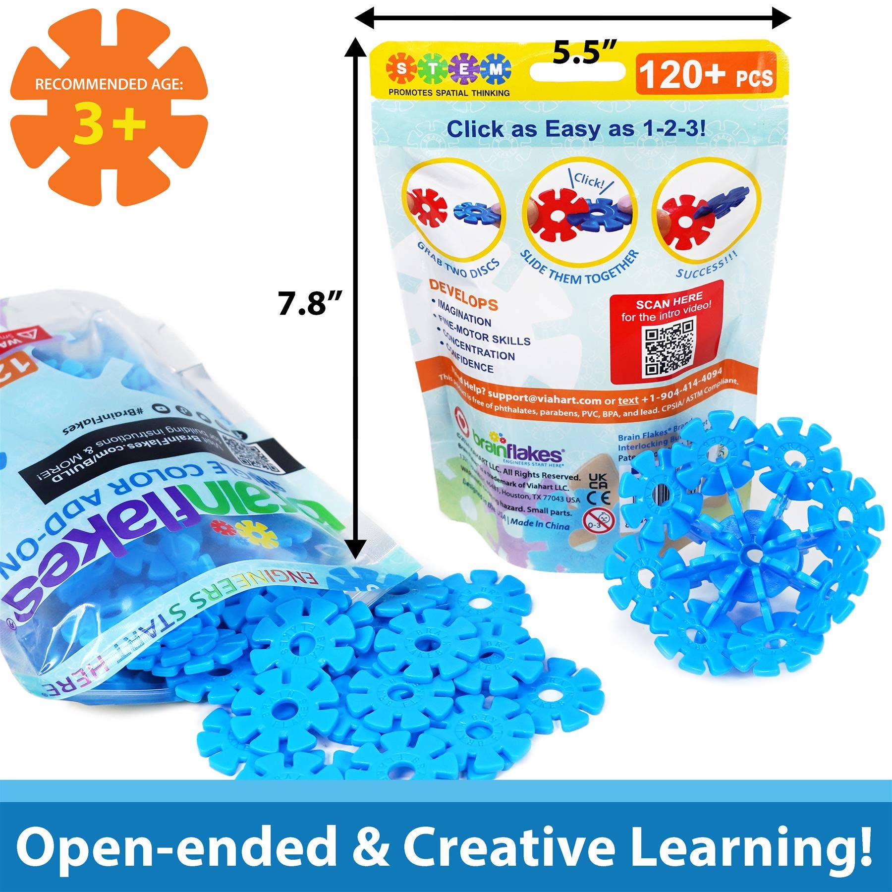 VIAHART Toy Co. – wholesale Building set – Child – Brain Flakes Single Color Add-on - 120 Pieces - Resealable P3