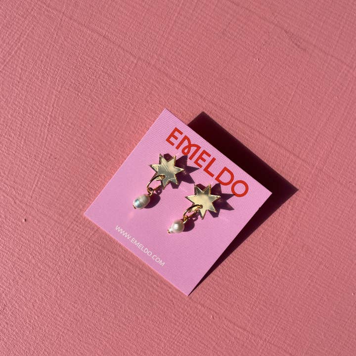 Emeldo โ wholesale Dangle earrings โ Starburst Pearl mini Drops // gold mirror acrylic pearl bead1