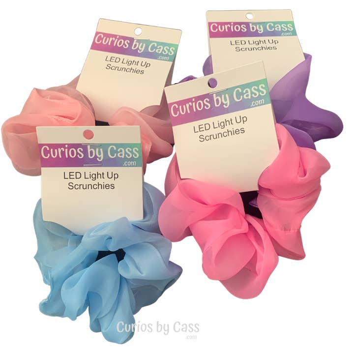 Curios by Cass - Wholesale Scrunchie - Women’s - Large LED Light Up Organza Scrunchies Light Pink3