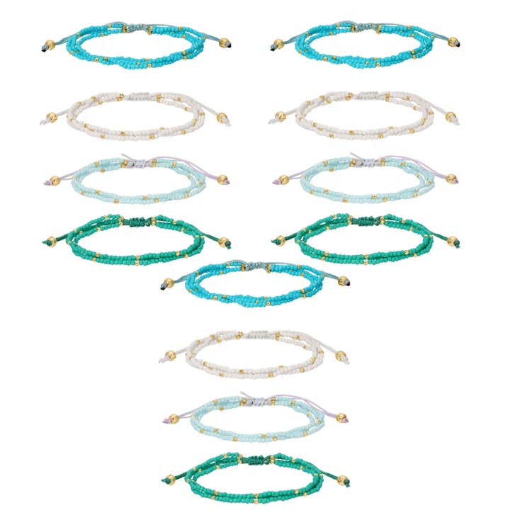Splendid Iris - Wholesale Beaded Bracelet - 2mm Assorted Triple Adjustable Seed Bead Bracelets