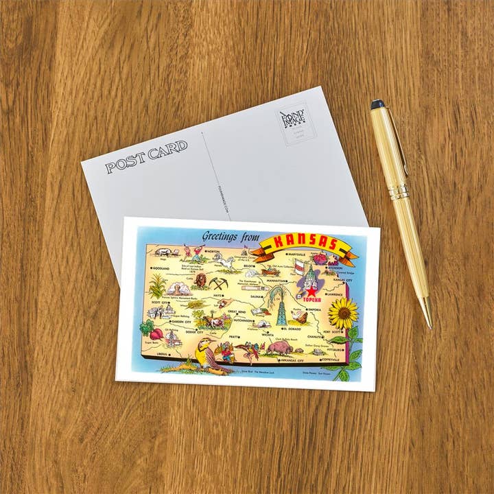 Found Image Press - Wholesale Postcard - Postcard KS-72 Greetings from Kansas, Map