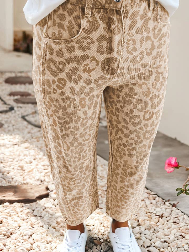 LDC Leopard Print Straight Loose Jeans for wholesale by Little Daisy Closet