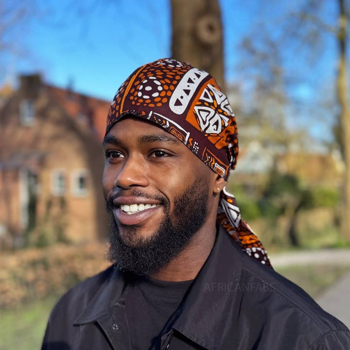 AfricanFabs – Engroshandel Bandana - Unisex – Durag / Du-rag / Do-rag / Bandana - Unisex - Brune Mønstre Bogolan2