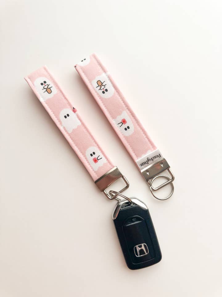 Iced Coffee Ghost Keychain Wristlet, Halloween for wholesale by Peachy Daze Boutique