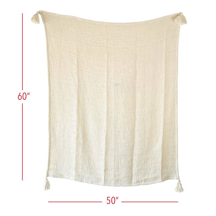 Foreside Home & Garden - Wholesale Throw Blanket - Mel Hand Woven Tasseled Throw Blanket Cream Polyester3
