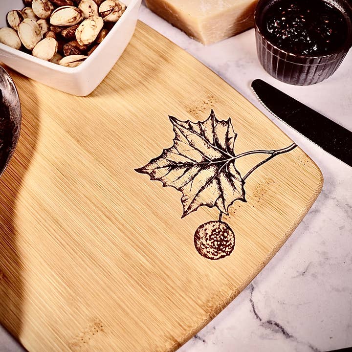 Fall Autumn Leaf Bamboo Cutting Serving Charcuterie Cheese B for wholesale by Rustic Cedar Co