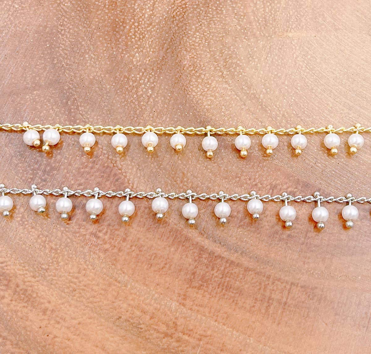Beads Creation - Wholesale Beaded/Pearl Necklace - White Pearl Beaded Chain by Foot, Pearl Chain Necklace CH1681