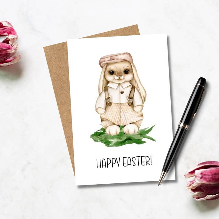 Watercolor Happy Easter Bunny Boy Greeting Card for wholesale by Gift Vibez