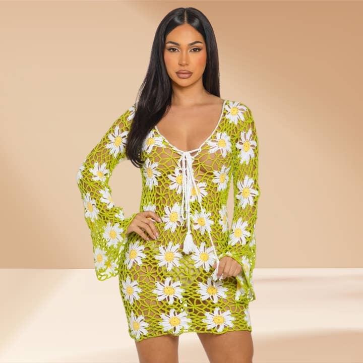 HÄKELKLEID MIT LANGEN ÄRMELN GÄNSEBLÜMCHEN BLUME für den Großhandel von Celystrends