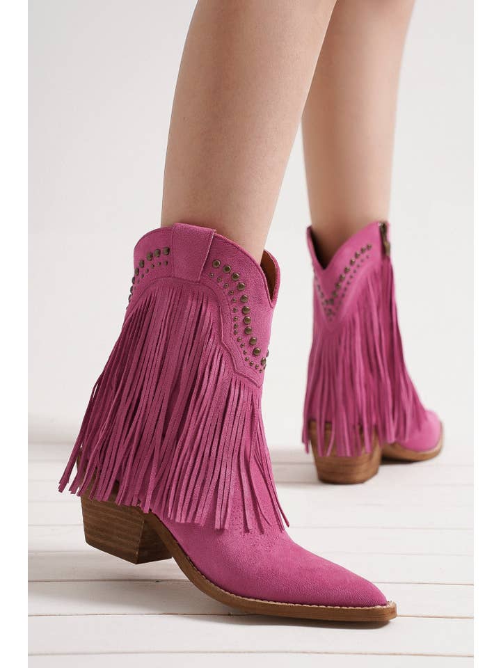 BEAST FASHION - Wholesale Cowboy Boots - Women's - ADELA-16 Fringe Western Block Heel Ankle Boots