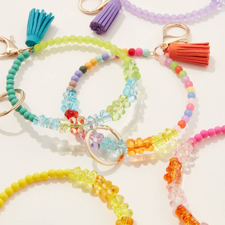 Gummy Bear Beaded Wristlet Keychain with Tassel for wholesale by Frem